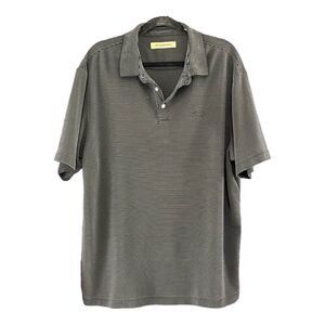 Men’s Tommy Bahama Gray & Black Stripes Golf Polo preppy Shirt Size Extra Large